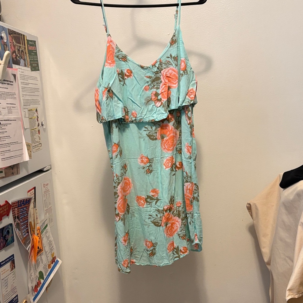 West Loop Floral Mini Dress - Aqua and Coral